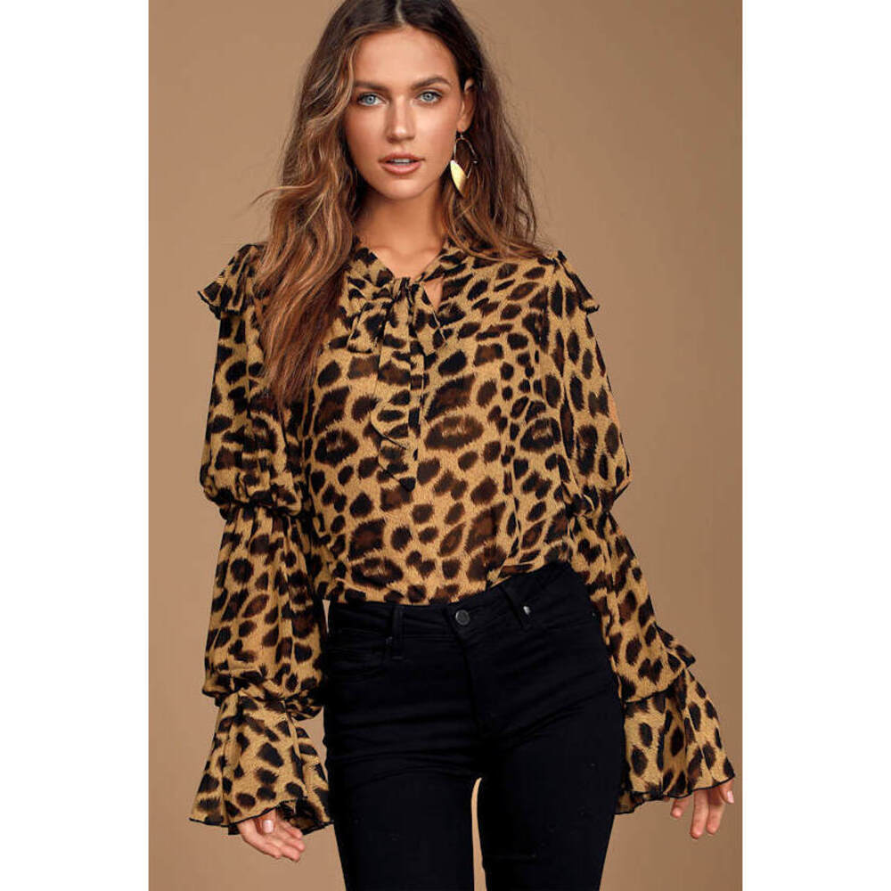 Lulus Truest Desire Tan Leopard Print Balloon Sleeve Top Beige - Size M